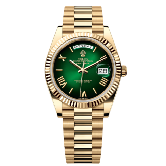 【Super Clone】RLX  Yellow Gold President Day Date 40mm Green Roman Ombre Dial - 228238