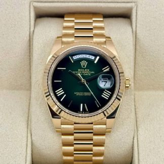 【Super Clone】RLX  Yellow Gold President Day Date 40mm Green Roman Ombre Dial - 228238
