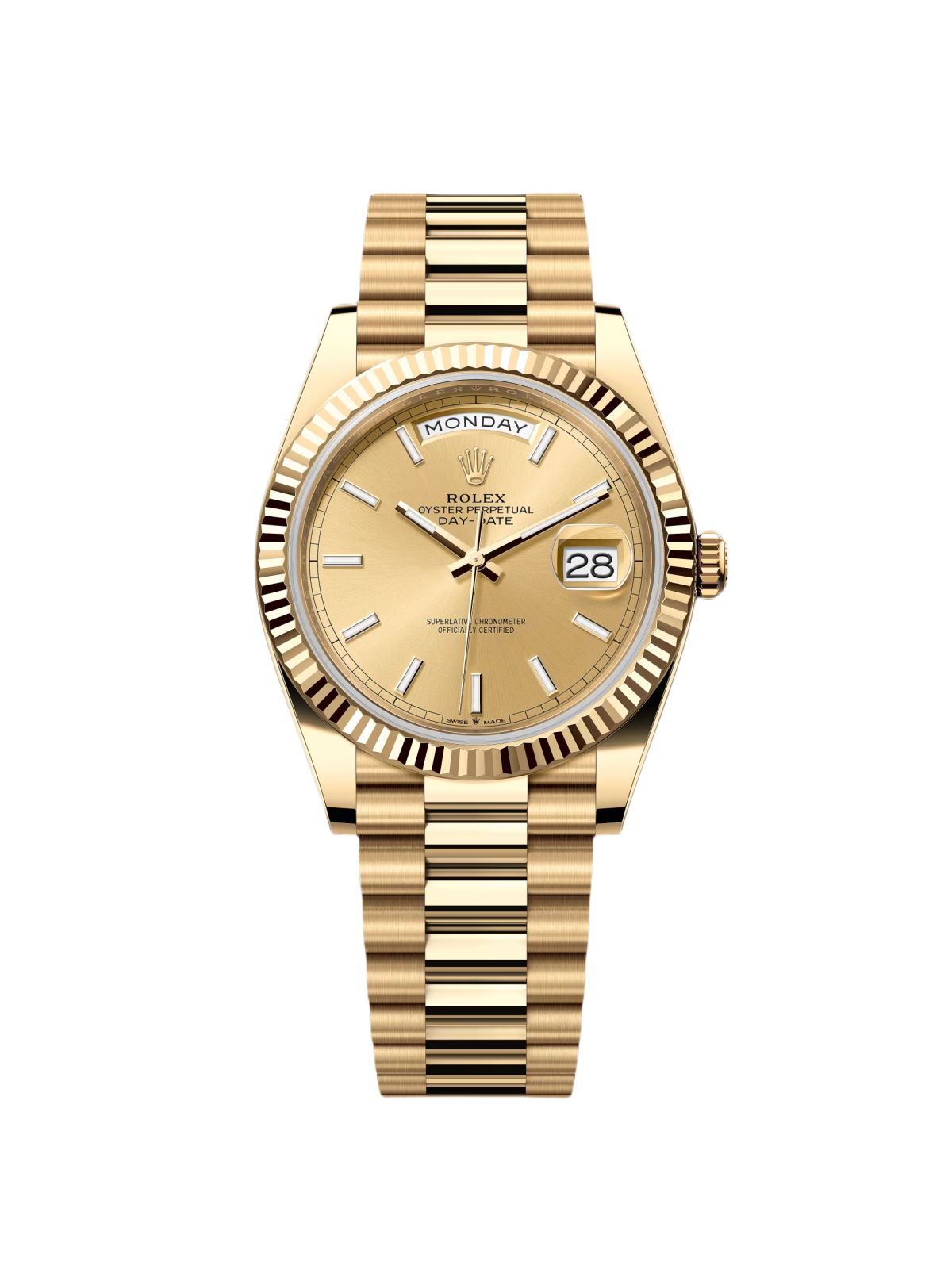 【Super Clone】RLX  Day-Date President 40mm Yellow Gold Champagne Index Dial - 228238