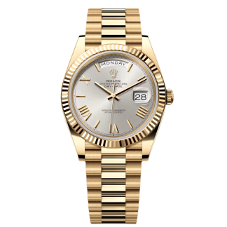 【Super Clone】RLX  Day-Date President 40mm Yellow Gold Silver Roman Dial - 228238