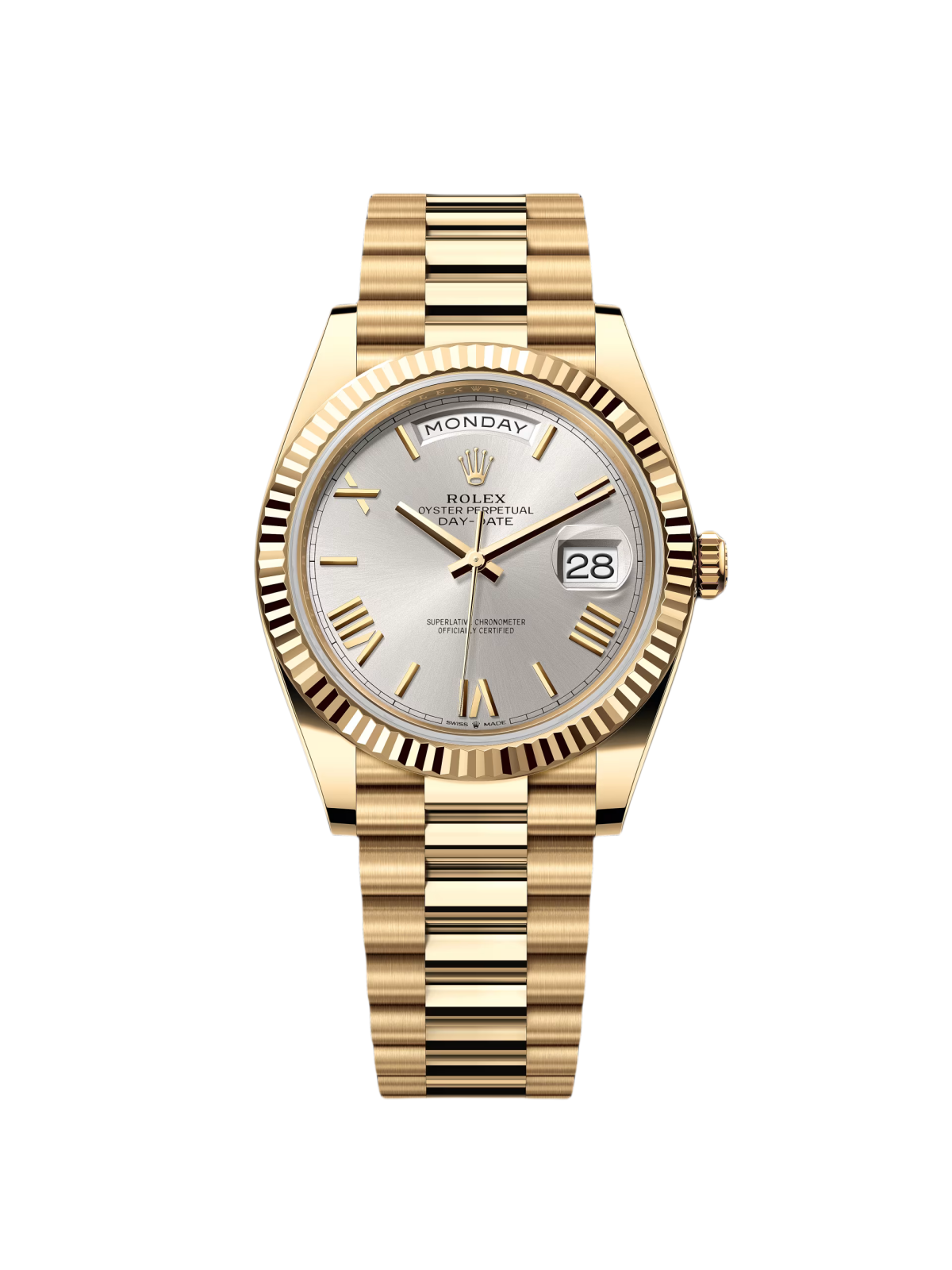 【Super Clone】RLX  Day-Date President 40mm Yellow Gold Silver Roman Dial - 228238