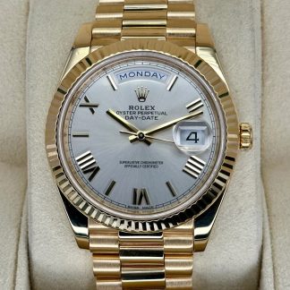 【Super Clone】RLX  Day-Date President 40mm Yellow Gold Silver Roman Dial - 228238