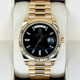 【Super Clone】RLX Yellow Gold President Day Date 40mm Onyx Diamond Dial - 228238