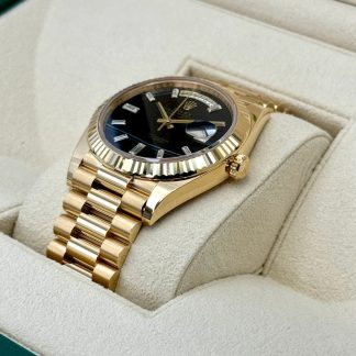 【Super Clone】RLX Yellow Gold President Day Date 40mm Onyx Diamond Dial - 228238