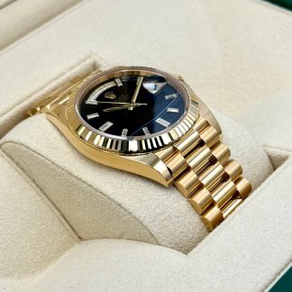【Super Clone】RLX Yellow Gold President Day Date 40mm Onyx Diamond Dial - 228238