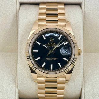 【Super Clone】RLX Day-Date President 40mm Yellow Gold Black Index Dial - 228238