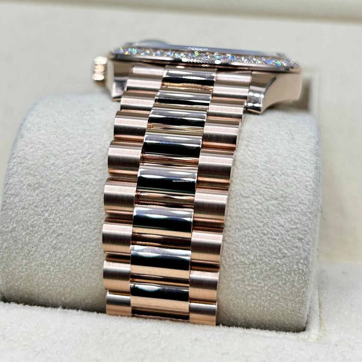 【Super Clone】RLX  Day-Date 40mm Chocolate Baguette Diamond Dial Diamond Bezel Dial Watch 228345RBR