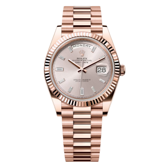 【Super Clone】RLX Day-Date President 40mm Everose Gold Sundust Diamond Baguette Dial - 228235
