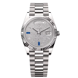 【Super Clone】RLX  Day-Date President 40mm White Gold Pave Diamond Sapphire Dial - 228239