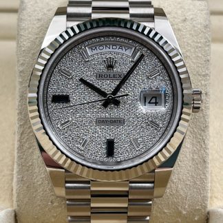 【Super Clone】RLX  Day-Date President 40mm White Gold Pave Diamond Sapphire Dial - 228239