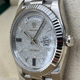 【Super Clone】RLX  Day-Date President 40mm White Gold Pave Diamond Sapphire Dial - 228239