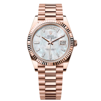 【Super Clone】RLX Day-Date President 40mm Everose Gold Mother of Pearl Diamond Baguette Dial - 228235
