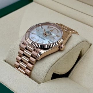 【Super Clone】RLX Day-Date President 40mm Everose Gold Mother of Pearl Diamond Baguette Dial - 228235