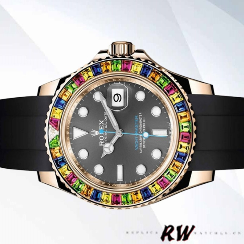 【Super Clone】Rolex Yacht-Master 116695 Black Rubber Strap Grey Dial 40MM Mens Replica Watch
