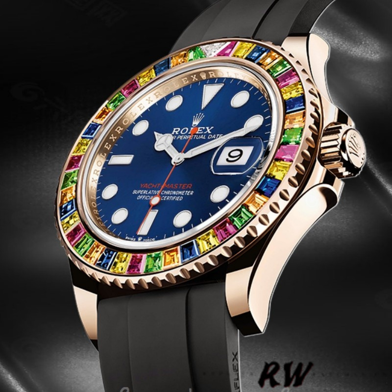 【Super Clone】Rolex Yacht-Master 116695 Black Rubber Strap Blue Dial 40MM Mens Replica Watch