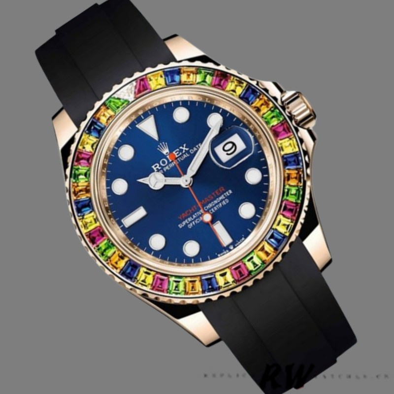 【Super Clone】Rolex Yacht-Master 116695 Black Rubber Strap Blue Dial 40MM Mens Replica Watch