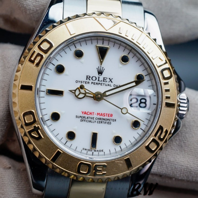 【Super Clone】Rolex Yacht-Master 168623 Steel Yellow Gold White Dial 35MM Unisex Replica Watch