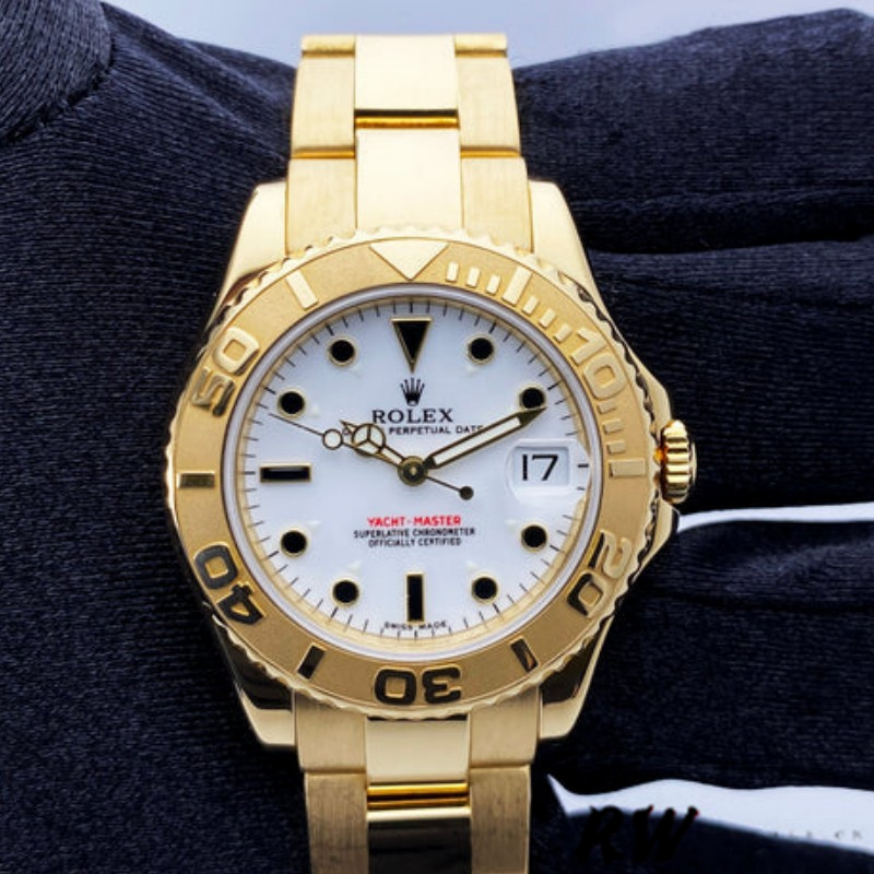 【Super Clone】Rolex Yacht-Master 168628 White Dial Yellow Gold 35MM Unisex Replica Watch