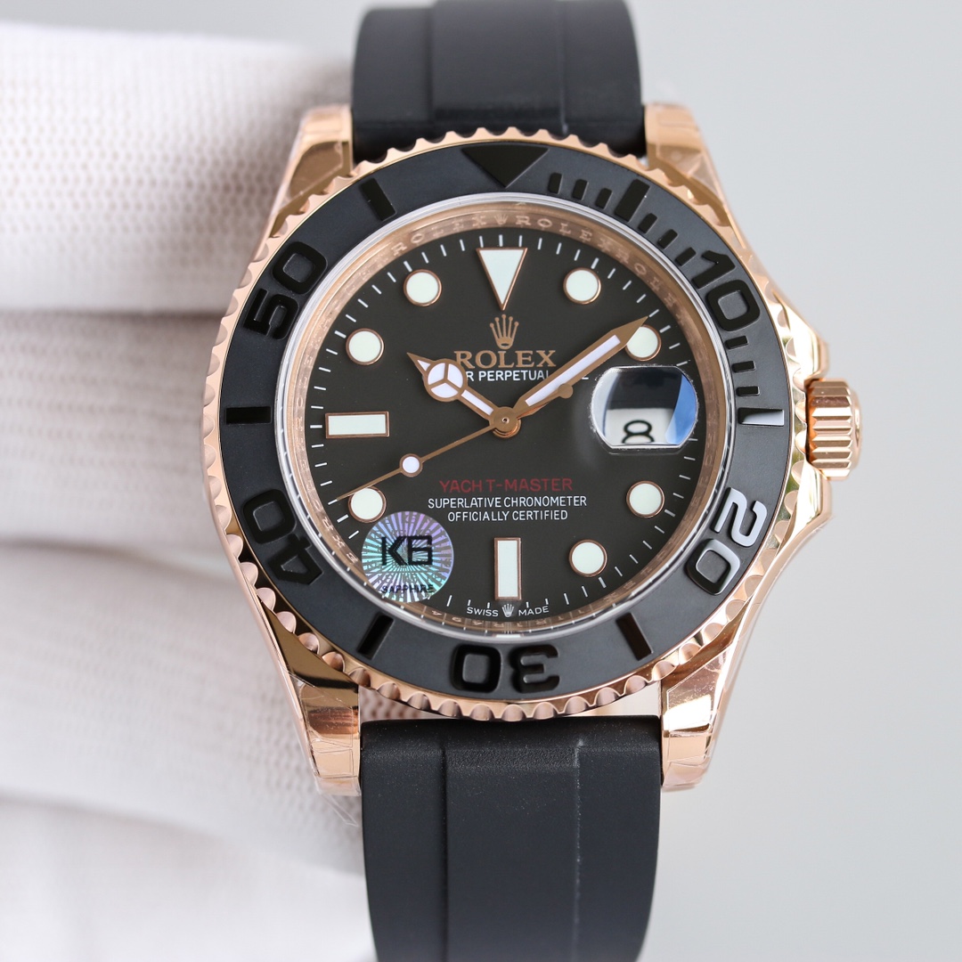 【Super Clone】Rolex Yacht-Master 116655 Everose Gold Black Dial 40mm Mens replica Watch