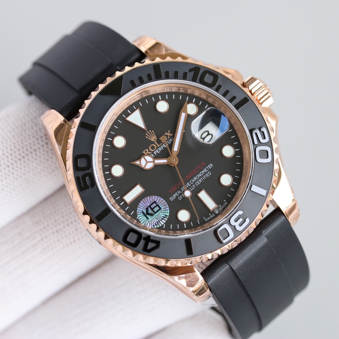 【Super Clone】Rolex Yacht-Master 116655 Everose Gold Black Dial 40mm Mens replica Watch