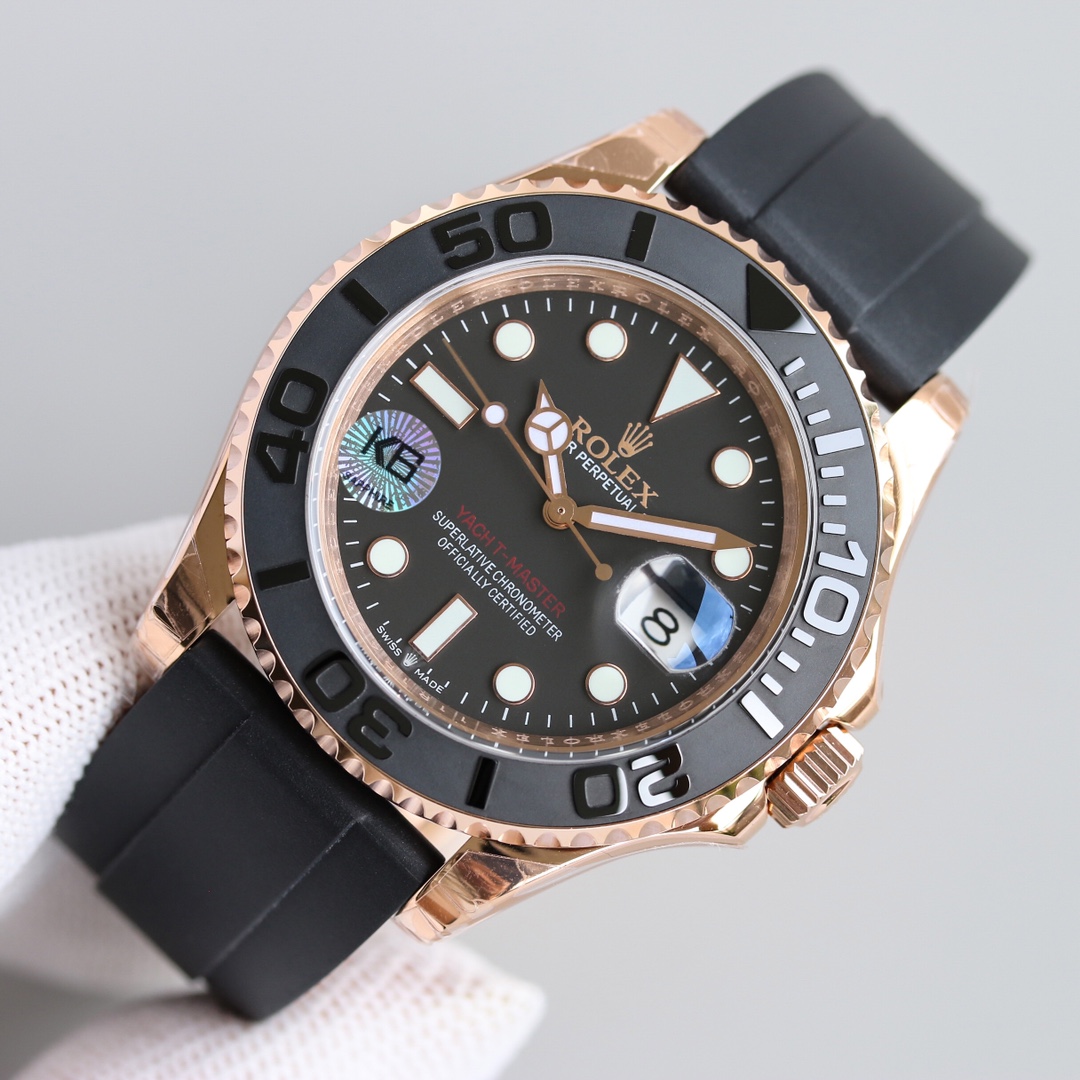 【Super Clone】Rolex Yacht-Master 116655 Everose Gold Black Dial 40mm Mens replica Watch