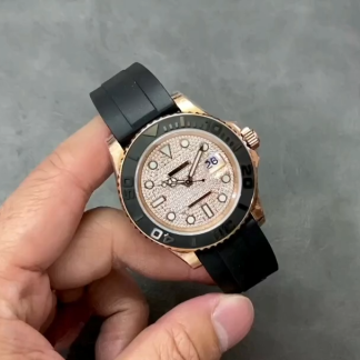 【Super Clone】Rolex Yacht-Master II 126655 Diamond Pave Dial Rose Gold 40mm Mens Replica Watch