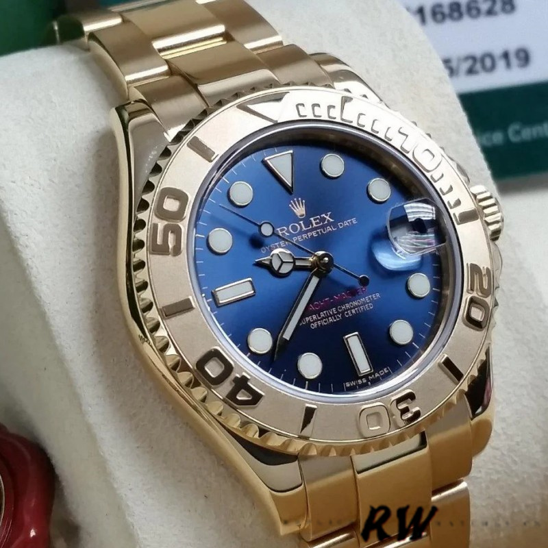【Super Clone】Rolex Yacht-Master 169628 Yellow Gold Blue Dial 29MM Lady Replica Watch