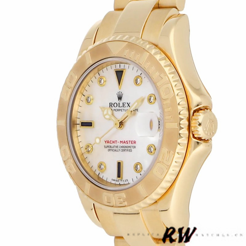 【Super Clone】Rolex Yacht-Master 168628 White MOP Dial Yellow Gold 35MM Unisex Replica Watch