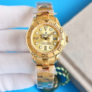 【Super Clone】Rolex Yacht-Master 169628 Yellow Gold Champagne Dial 29mm Lady Replica Watch