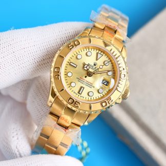 【Super Clone】Rolex Yacht-Master 169628 Yellow Gold Champagne Dial 29mm Lady Replica Watch