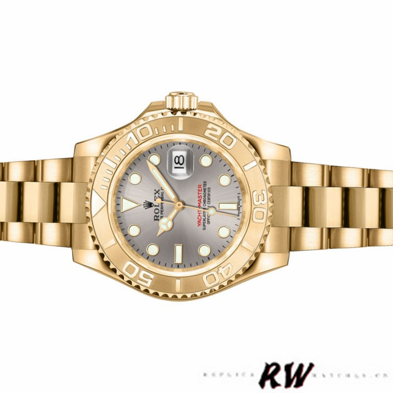 【Super Clone】Rolex Yacht-Master 169628 Yellow Gold Grey Dial 29MM Lady Replica Watch