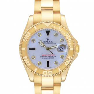 【Super Clone】Rolex Yacht Master 168628 White Mother of Pearl Diamond Dial Yellow Gold Case 35mm Women's Watch