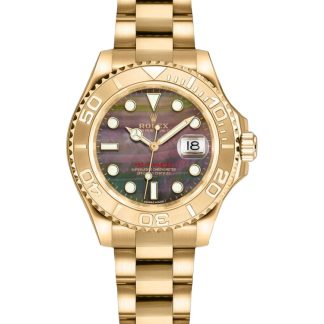 【Super Clone】Rolex Yacht-Master 169628 Yellow Gold Black MOP Dial 29MM Lady Replica Watch