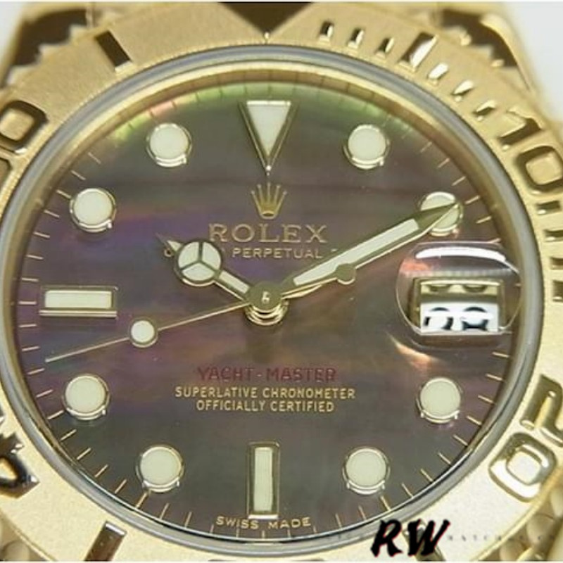 【Super Clone】Rolex Yacht-Master 169628 Yellow Gold Black MOP Dial 29MM Lady Replica Watch