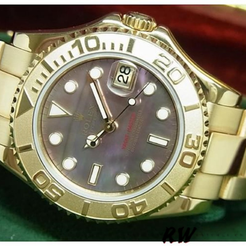 【Super Clone】Rolex Yacht-Master 169628 Yellow Gold Black MOP Dial 29MM Lady Replica Watch