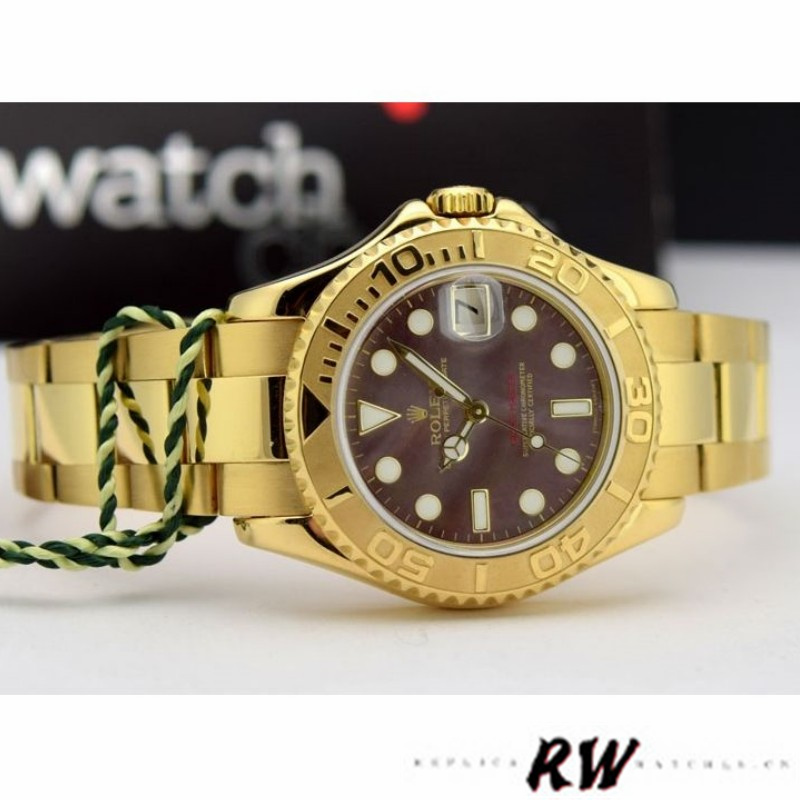 【Super Clone】Rolex Yacht-Master 169628 Yellow Gold Black MOP Dial 29MM Lady Replica Watch