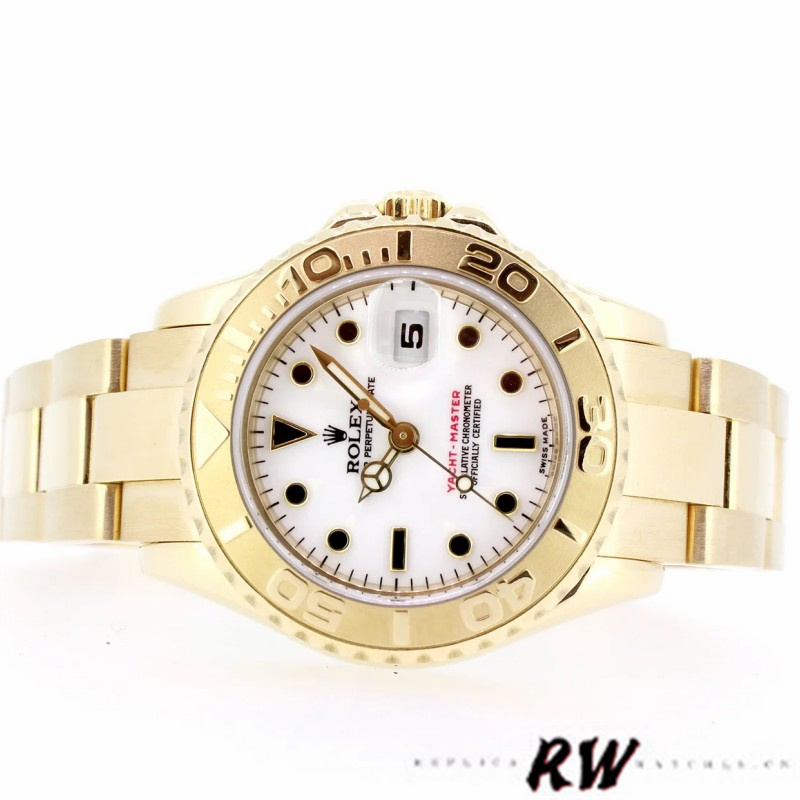 【Super Clone】Rolex Yacht-Master 169628 Yellow Gold White Dial 29MM Lady Replica Watch