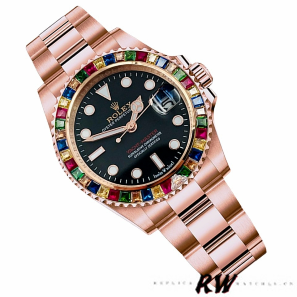 【Super Clone】Rolex Yacht-Master 116695 Everose Gold Black Dial 40MM Mens Replica Watch