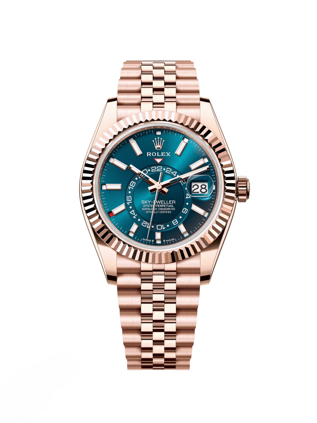 【Super Clone】RLX  Sky-Dweller 42mm Rose Gold Blue Dial Jubilee - 336935