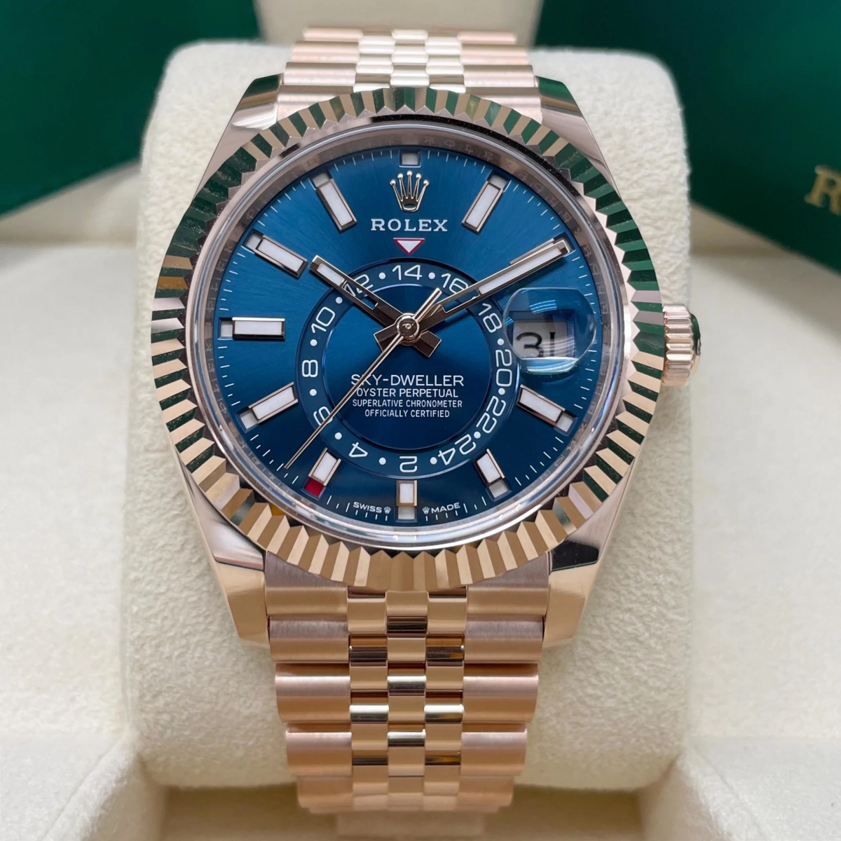 【Super Clone】RLX  Sky-Dweller 42mm Rose Gold Blue Dial Jubilee - 336935