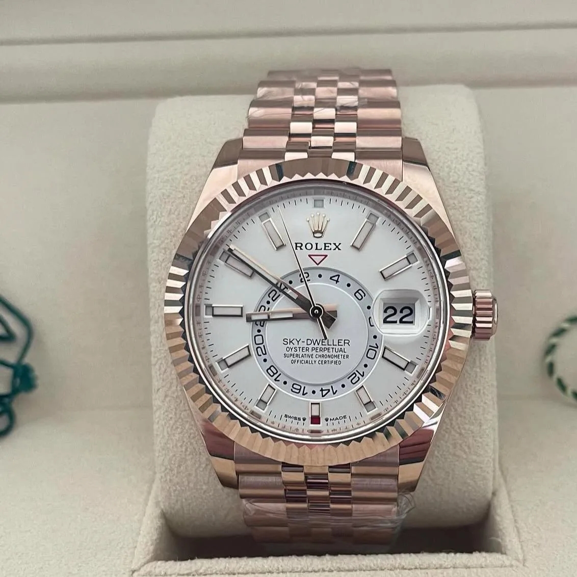 【Super Clone】RLX  Sky-Dweller 42mm Rose Gold White Dial Jubilee - 336935