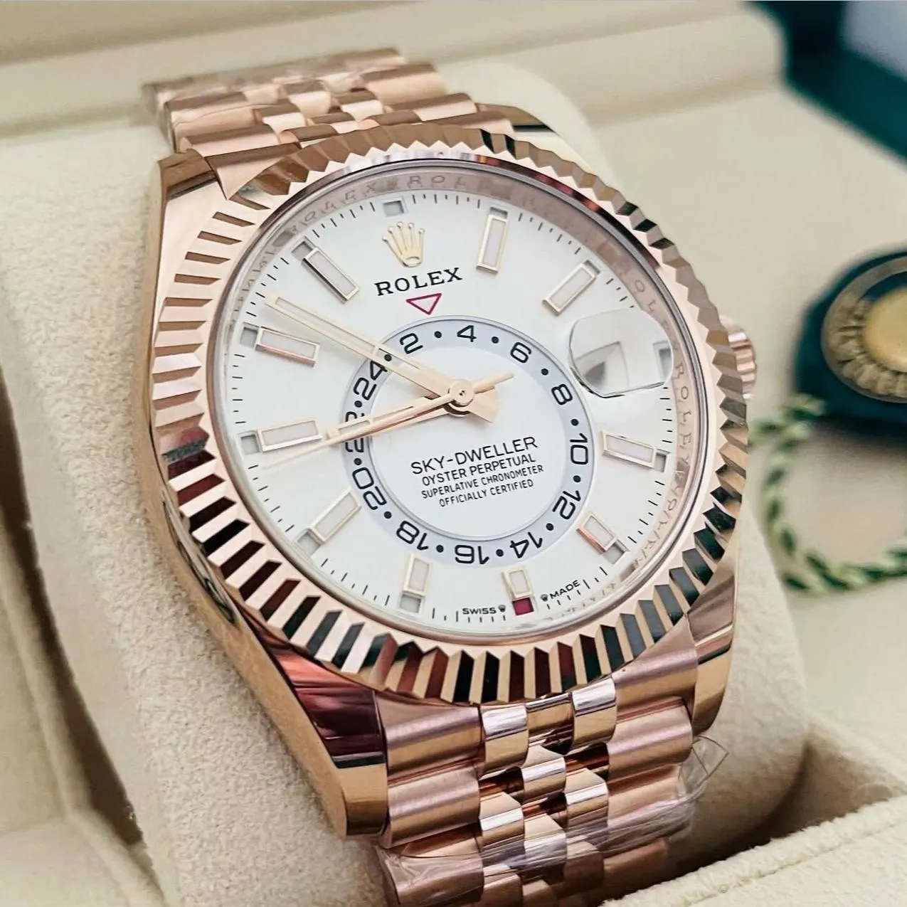 【Super Clone】RLX  Sky-Dweller 42mm Rose Gold White Dial Jubilee - 336935