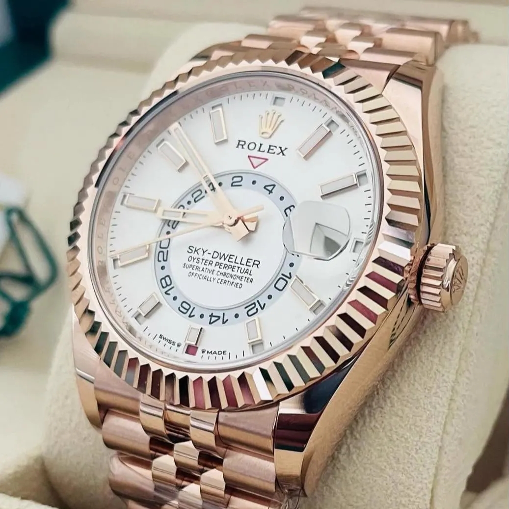 【Super Clone】RLX  Sky-Dweller 42mm Rose Gold White Dial Jubilee - 336935