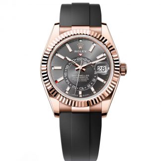 【Super Clone】RLX  Sky-Dweller 42mm Rose Gold Slate Dial Oysterflex - 336235