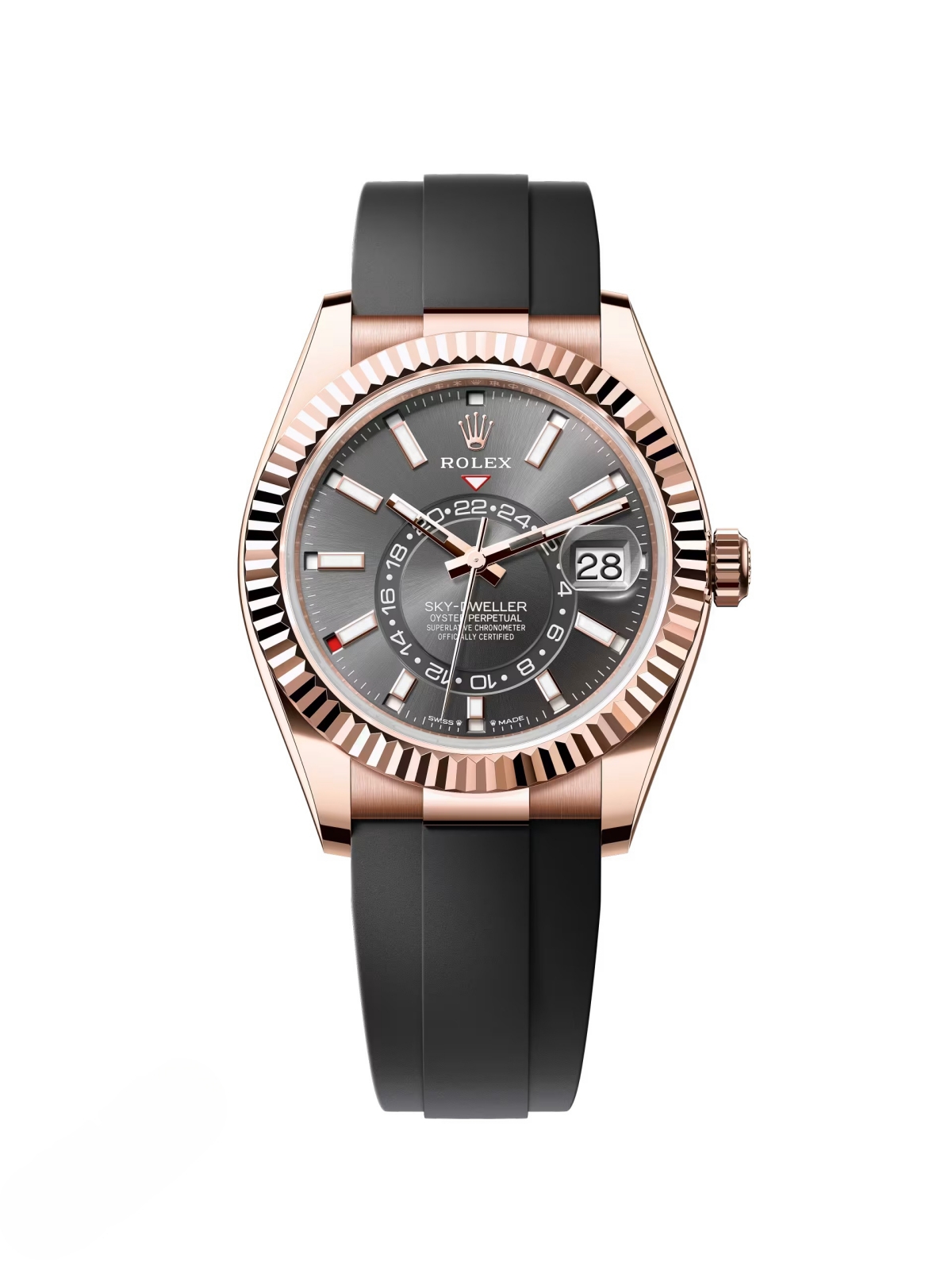 【Super Clone】RLX  Sky-Dweller 42mm Rose Gold Slate Dial Oysterflex - 336235