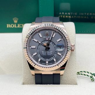 【Super Clone】RLX  Sky-Dweller 42mm Rose Gold Slate Dial Oysterflex - 336235