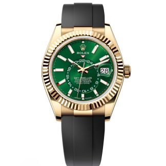 【Super Clone】RLX  Sky-Dweller 42mm Yellow Gold Bright Green Dial Oysterflex - 336238 - New 2025 Release