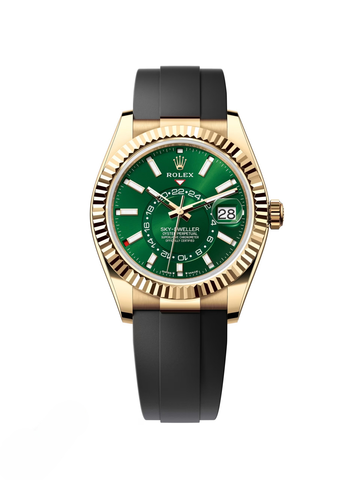 【Super Clone】RLX  Sky-Dweller 42mm Yellow Gold Bright Green Dial Oysterflex - 336238 - New 2025 Release