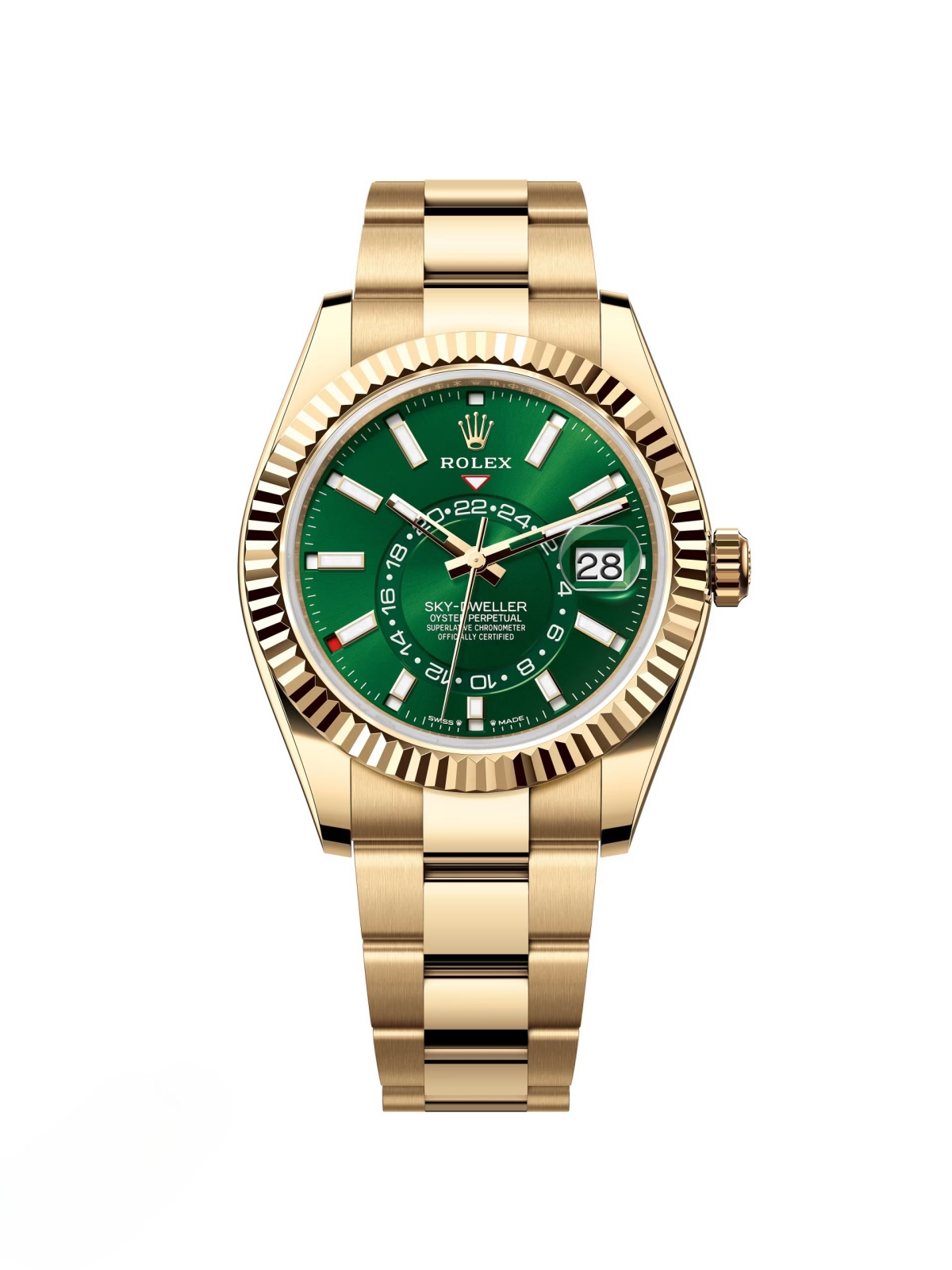 【Super Clone】RLX  Sky-Dweller 42mm Yellow Gold Bright Green Dial Oyster - 336938 - New 2025 Release