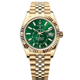 【Super Clone】RLX  Sky-Dweller 42mm Yellow Gold Bright Green Dial Jubilee - 336938 - New 2025 Release